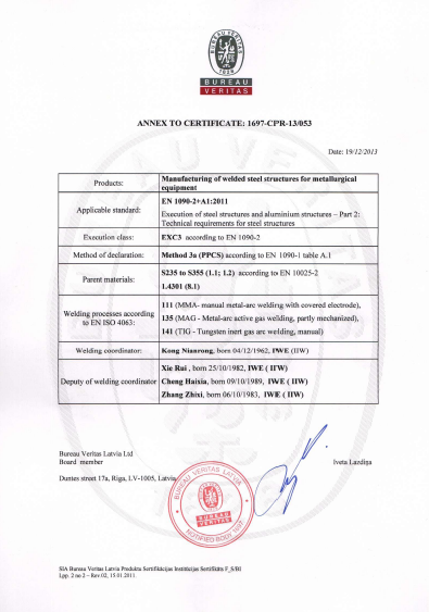 EN1090-2焊接产品证书二